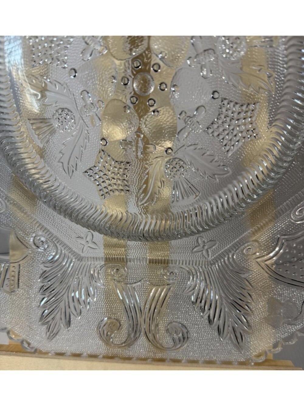 Octagonal Glass 14" Platter Boston & Sandwich Beehive & Thistle Lacy Flint - Picture 5 of 8